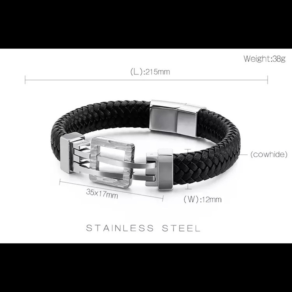 Men Cowhide Warp Bangle Cuff Bracelet - Picture 6 of 6